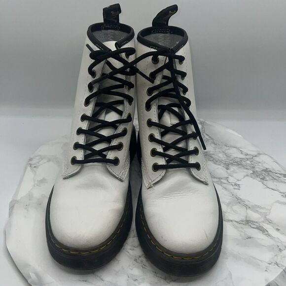 DR. MARTENS White Leather Zavala Combat Boots-6 - Picture 3 of 9